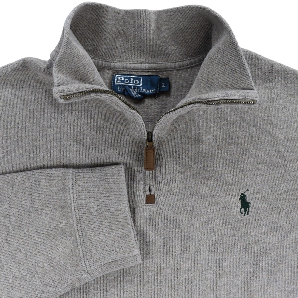 Polo Ralph Lauren Mens Large Brown Cotton Quarter Zip Pullover Sweater Pony Logo